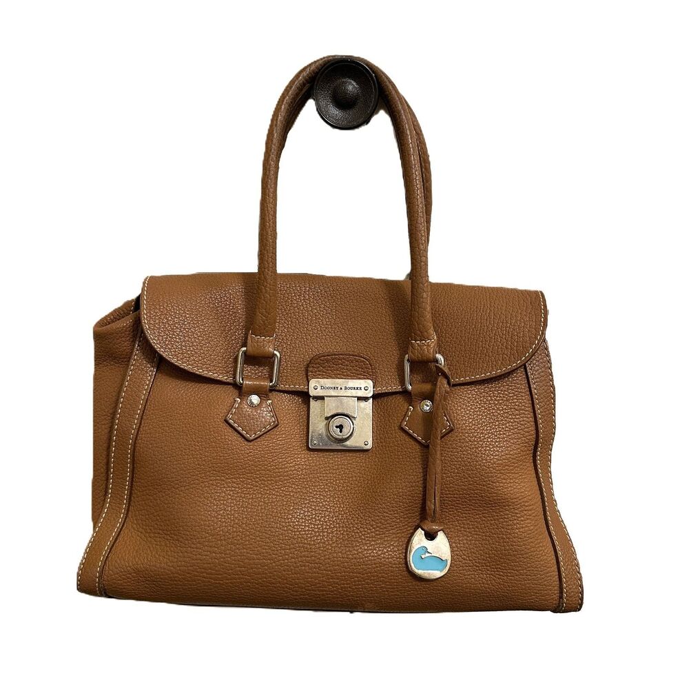 Vintage Dooney & Bourke Flap Lock Pebble Leather Satchel Chestnut Brown